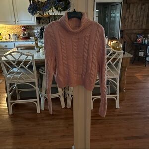 Elegant Pink Cable Knit Turtleneck Sweater